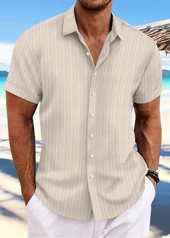 Loose Light Blue Peter Pan Collar Button Solid Cotton Shirt Men Summer