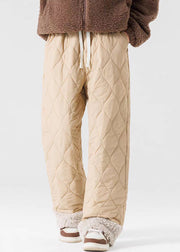 Loose Light Green Original Design Elastic Waist Patchwork Warm Fleece Pants Winter