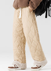 Loose Light Green Original Design Elastic Waist Patchwork Warm Fleece Pants Winter