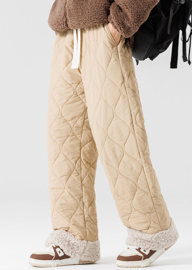 Loose Light Green Original Design Elastic Waist Patchwork Warm Fleece Pants Winter