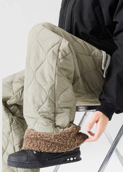 Loose Light Green Original Design Elastic Waist Patchwork Warm Fleece Pants Winter