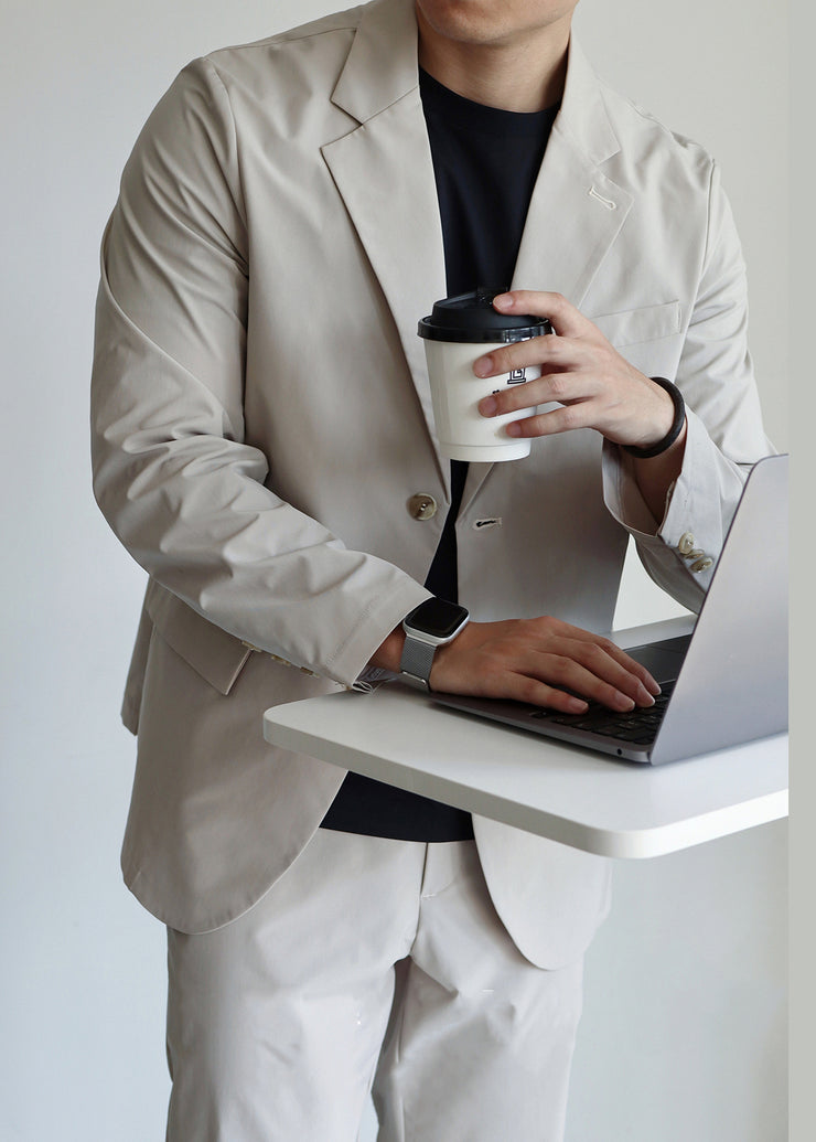 Loose Light Grey Button Pockets Spandex Mens Coatsh Fall