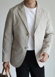 Loose Light Grey Button Pockets Spandex Mens Coatsh Fall