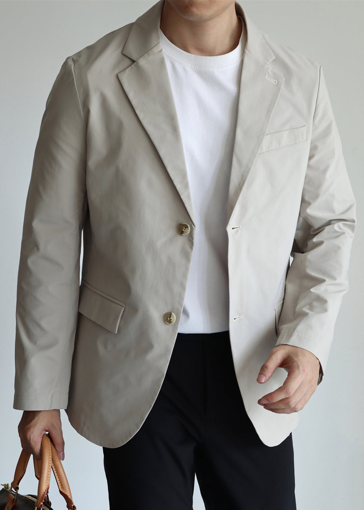 Loose Light Grey Button Pockets Spandex Mens Coatsh Fall