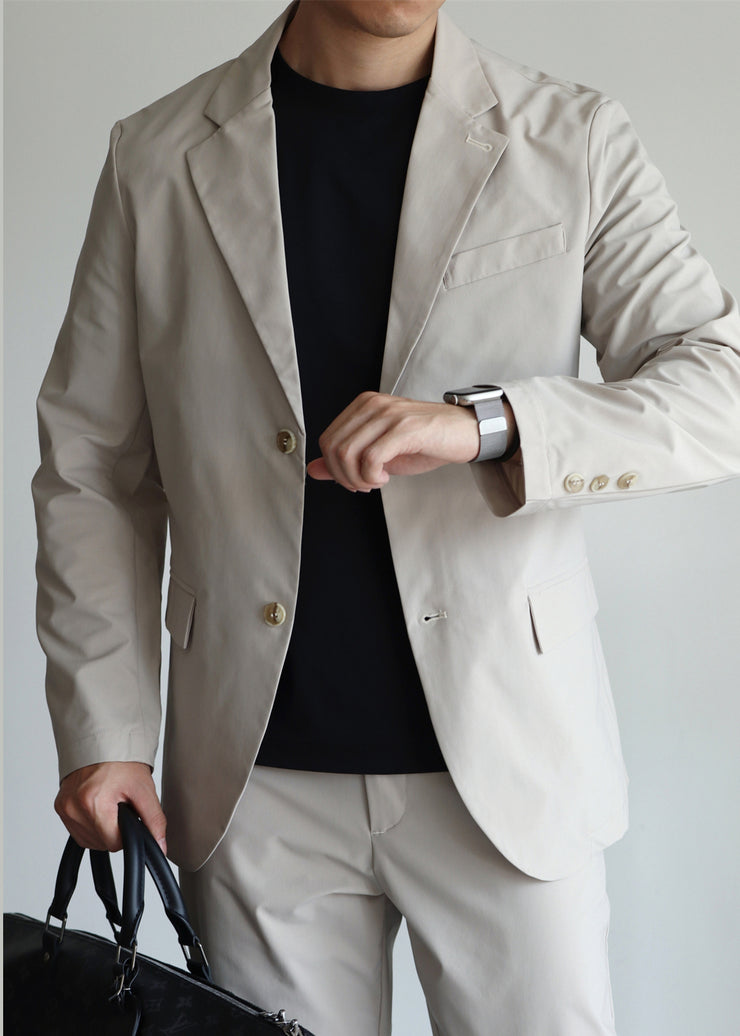 Loose Light Grey Button Pockets Spandex Mens Coatsh Fall