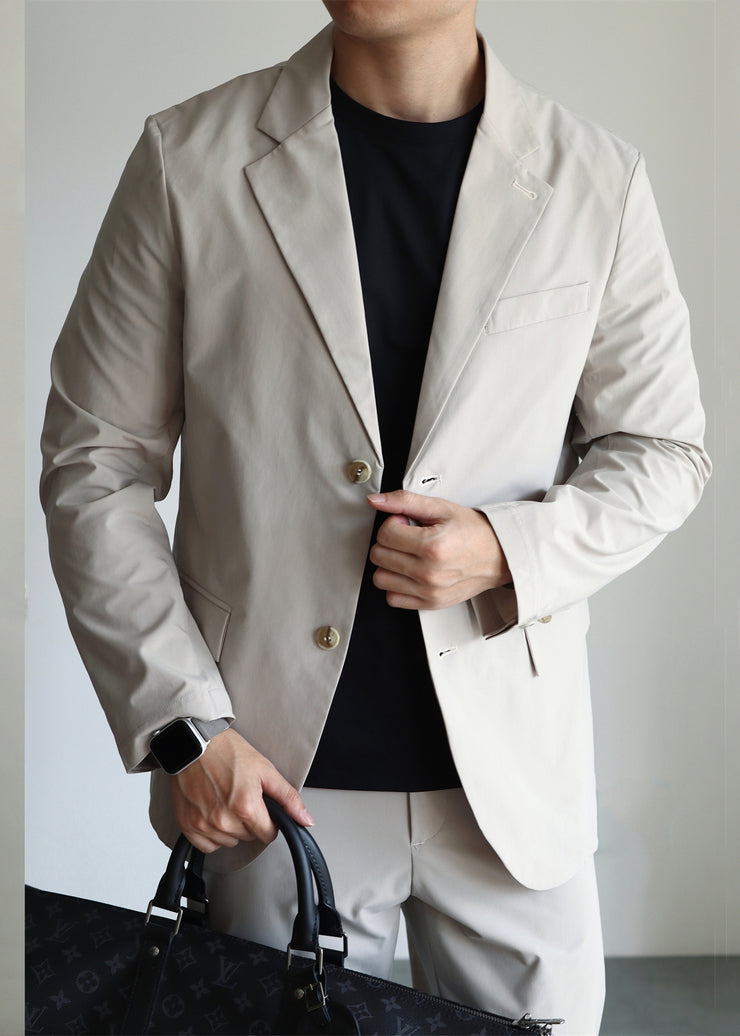 Loose Light Grey Button Pockets Spandex Mens Coatsh Fall