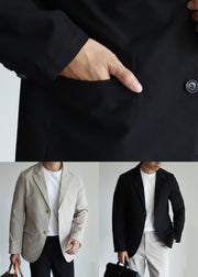 Loose Light Grey Button Pockets Spandex Mens Coatsh Fall