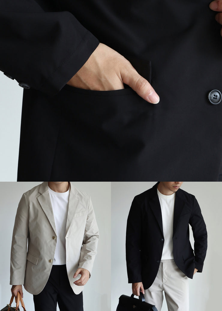 Loose Light Grey Button Pockets Spandex Mens Coatsh Fall