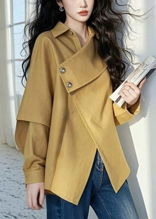 Loose Light Khaki Asymmetrical Button Cotton Trench Coat Fall