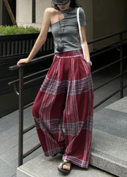 Loose Mulberry Oversized Plaid Cotton Straight Pants Summer