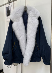 Loose Navy Fox Collar Patchwork Duck Down Parkas Winter