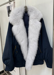 Loose Navy Fox Collar Patchwork Duck Down Parkas Winter