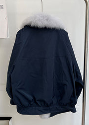 Loose Navy Fox Collar Patchwork Duck Down Parkas Winter