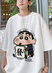 Loose Navy O Neck Cartoon Print Cotton Mens T Shirts Summer