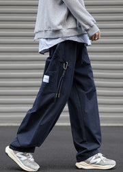 Loose Navy Pockets Solid Drawstring Cotton Mens Pants Spring