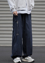 Loose Navy Pockets Solid Drawstring Cotton Mens Pants Spring