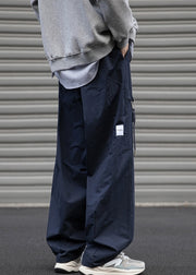 Loose Navy Pockets Solid Drawstring Cotton Mens Pants Spring