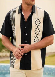 Loose Navy Striped Patchwork Cotton Men Shirts Summer