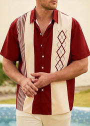 Loose Navy Striped Patchwork Cotton Men Shirts Summer