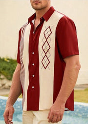 Loose Navy Striped Patchwork Cotton Men Shirts Summer