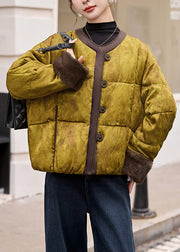 Loose O Neck Button Fine Cotton Filled Puffer Coat Winter