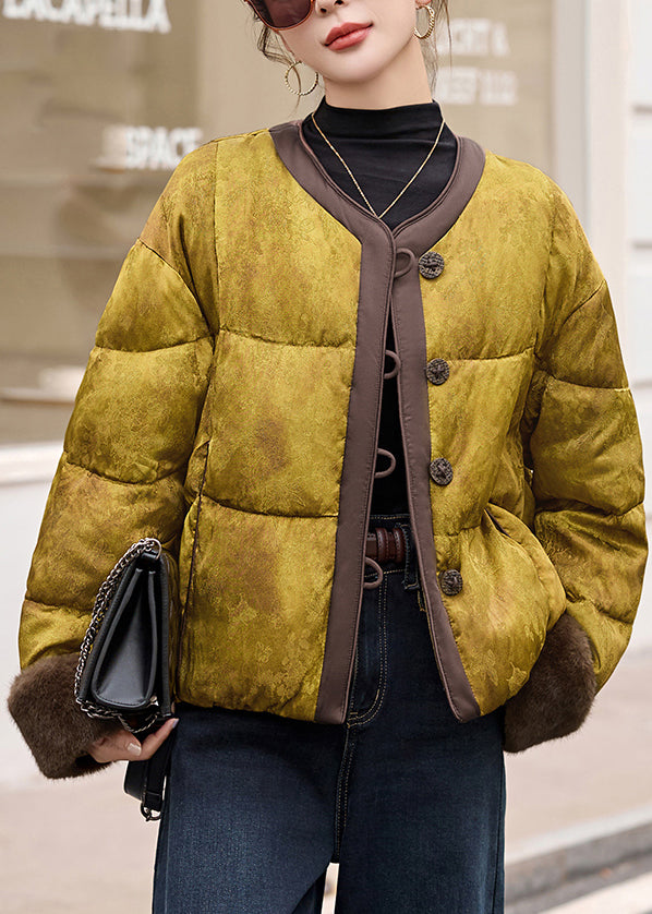 Loose O Neck Button Fine Cotton Filled Puffer Coat Winter