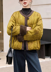 Loose O Neck Button Fine Cotton Filled Puffer Coat Winter