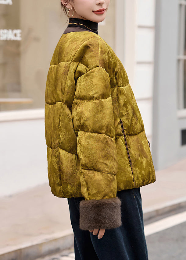 Loose O Neck Button Fine Cotton Filled Puffer Coat Winter