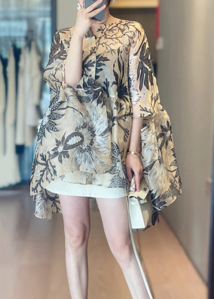 Loose O-Neck Print Cotton Shirts Fall