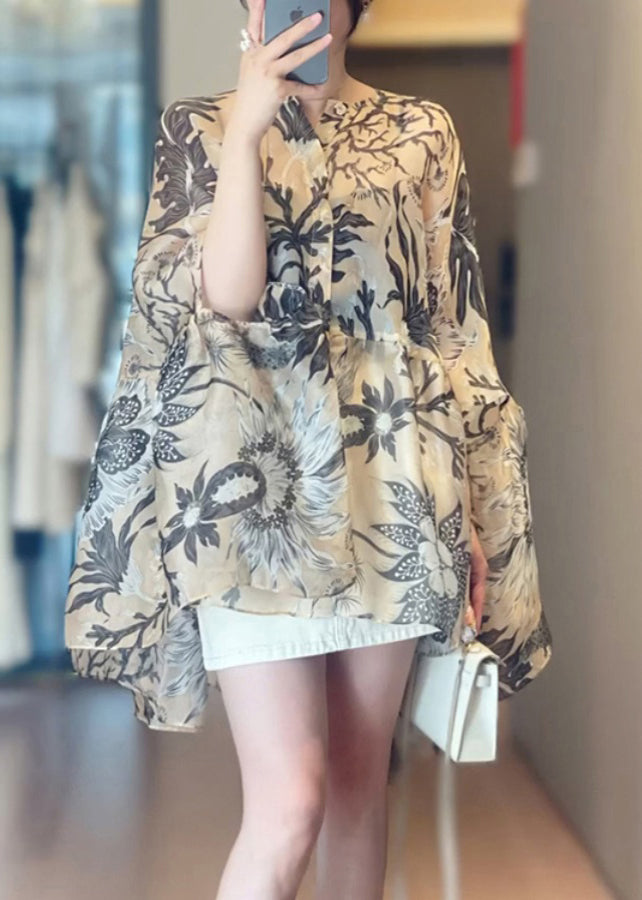 Loose O-Neck Print Cotton Shirts Fall