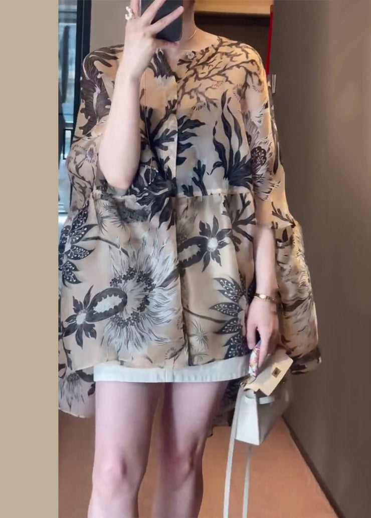 Loose O-Neck Print Cotton Shirts Fall