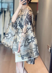Loose O-Neck Print Cotton Shirts Fall