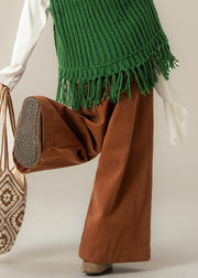 Loose Orange Drawstring Solid Cotton Wide Leg Pants Fall