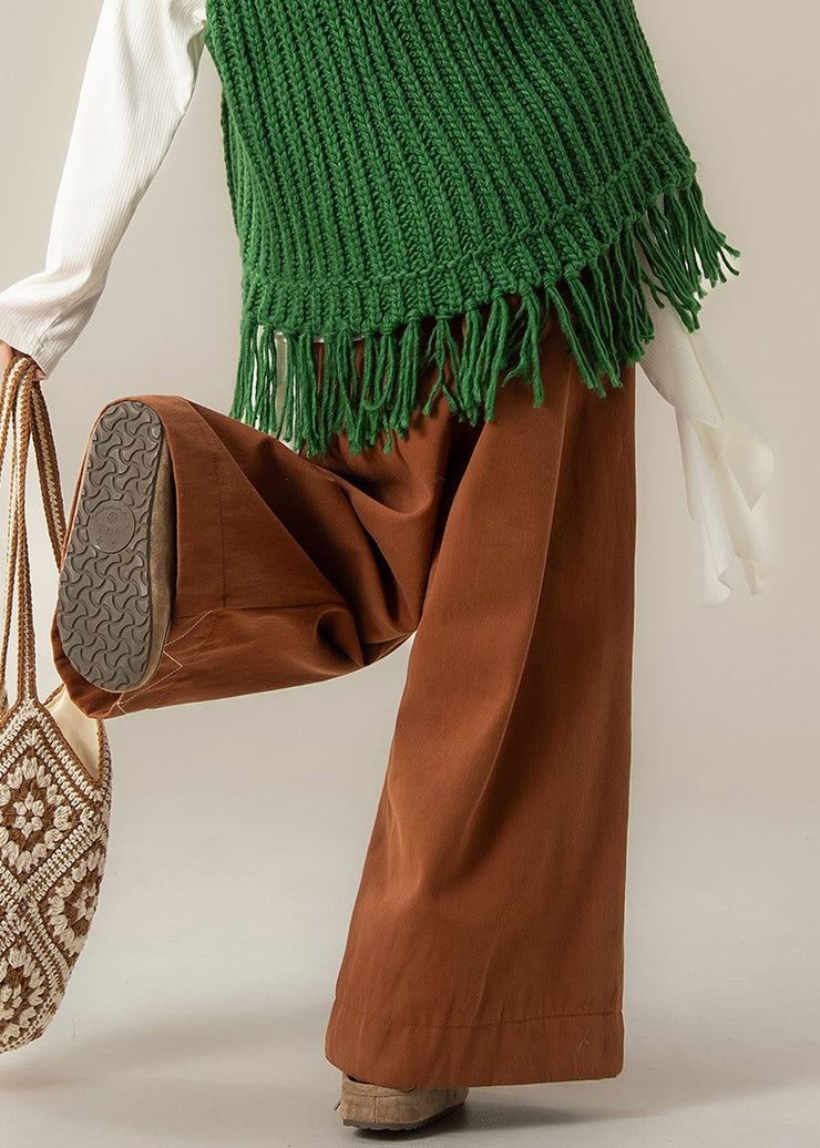 Loose Orange Drawstring Solid Cotton Wide Leg Pants Fall