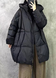 Loose Orange Hooded Zippered Solid Duck Down Puffer Coat Winter
