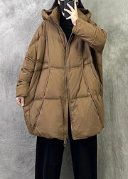 Loose Orange Hooded Zippered Solid Duck Down Puffer Coat Winter