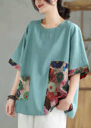 Loose Orange O-Neck Print Tops Short Sleeve