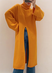 Loose Orange Turtleneck Front Open Knit Sweater Dress Winter