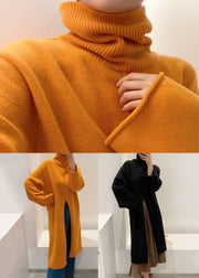 Loose Orange Turtleneck Front Open Knit Sweater Dress Winter