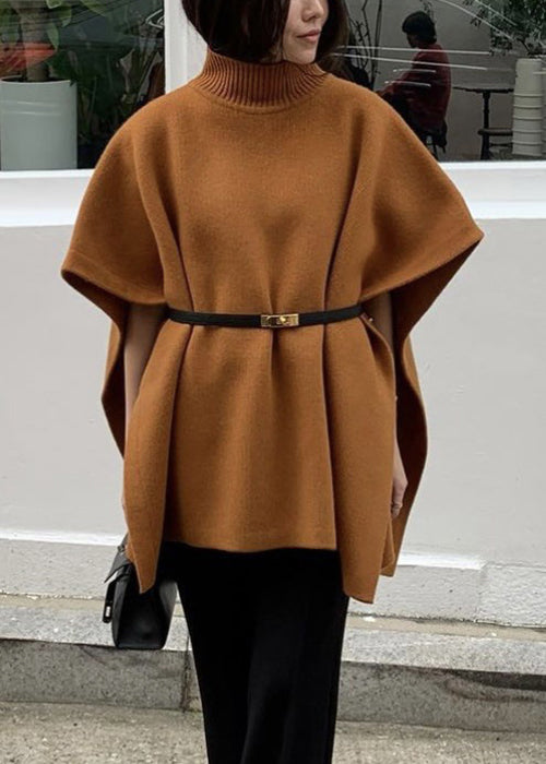 Loose Orange Turtleneck Side Open Cozy Knit Sweaters Fall