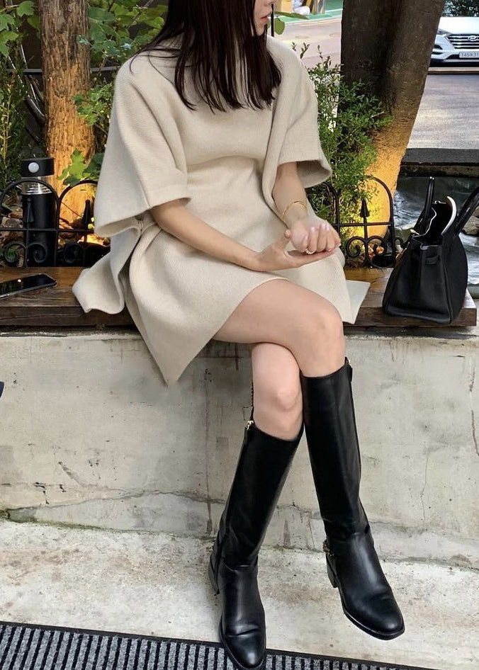 Loose Orange Turtleneck Side Open Cozy Knit Sweaters Fall