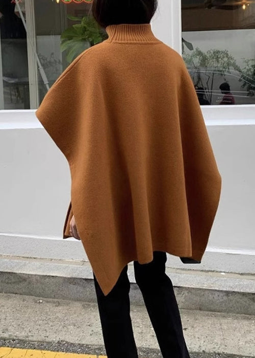 Loose Orange Turtleneck Side Open Cozy Knit Sweaters Fall