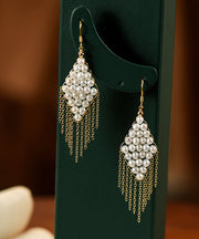 Loose Pearl Sterling Silver Inlaid Pearl Or Agate Tassel Drop Earrings