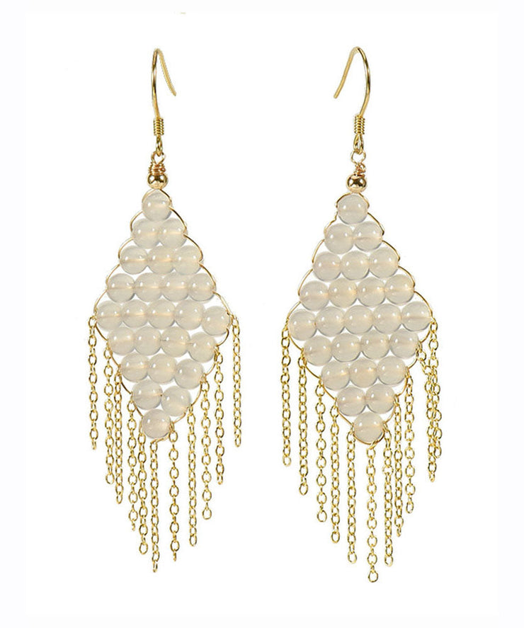 Loose Pearl Sterling Silver Inlaid Pearl Or Agate Tassel Drop Earrings