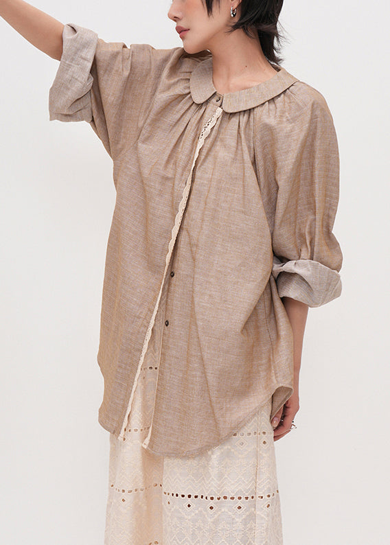 Loose Peter Pan Collar Button Cotton Shirts Fall