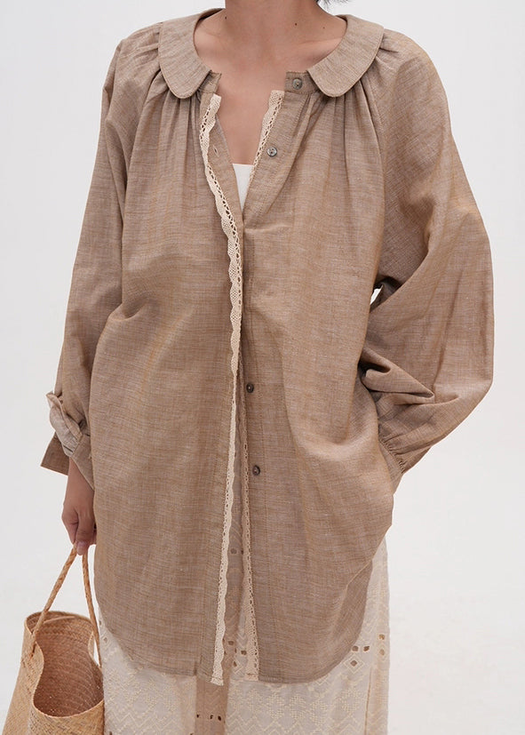 Loose Peter Pan Collar Button Cotton Shirts Fall