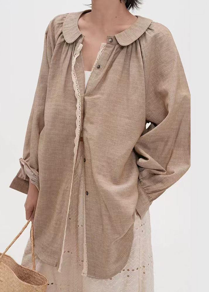 Loose Peter Pan Collar Button Cotton Shirts Fall