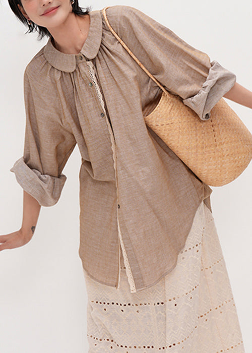 Loose Peter Pan Collar Button Cotton Shirts Fall