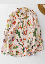 Loose Peter Pan Collar Print Cotton Shirts Spring