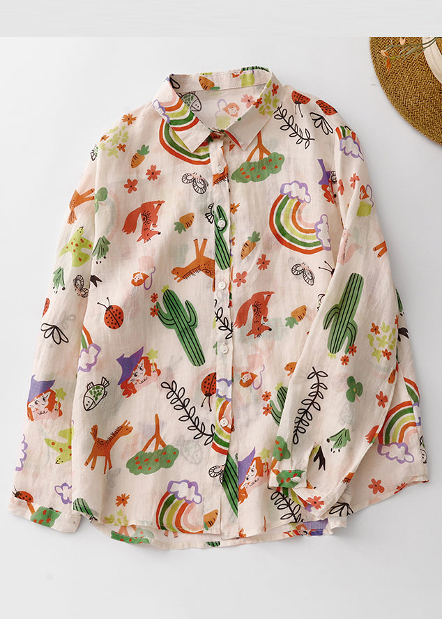 Loose Peter Pan Collar Print Cotton Shirts Spring